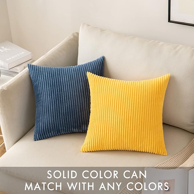 MIULEE Pack of 2 Golden Yellow Pillow Covers 18x18 Inch Soft Decorative Throw Pillow Covers Corduroy Pillowcases for Spring Sofa Bedroom Couch