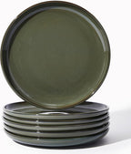 Ceramic Plate Set 10 Inch, Terracotta Dinner Plates of 6, Microwave Safe Plate, Large Serving Plates for for Salad Pasta Steak, Blackish Green