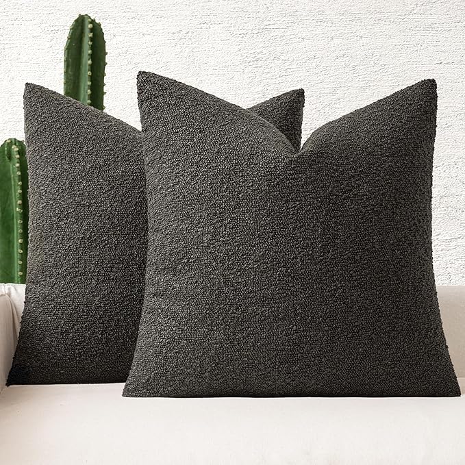 MIULEE 24x24 Decorative Euro Sham Throw Pillows for Bed Set of 2 Textured Boucle Neutral Winter Throw Pillow Covers Dark Coffee Accent Solid Couch Pillowcases Sofa Livingroom Home Decor