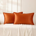 VAKADO Throw Pillow Covers 12x20 Set of 2 Burnt Orange Velvet Decor Decorative Couch Cushion Euro Autumn Fall Pillowcases with Fringe Home Bed Decoration for Sofa Bedroom Office