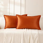 VAKADO Throw Pillow Covers 12x20 Set of 2 Burnt Orange Velvet Decor Decorative Couch Cushion Euro Autumn Fall Pillowcases with Fringe Home Bed Decoration for Sofa Bedroom Office