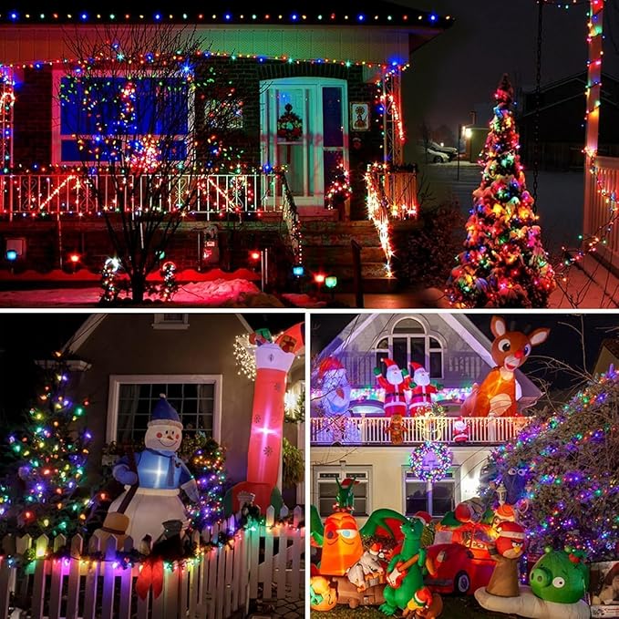 Solar Christmas Lights, Super Bright 270FT 480 LED Solar Lights String with 8 Lighting Modes, Outdoor Waterproof Green Wire Solar Mini Twinkle Light for Xmas Garden Decorations (Multi-Colored)