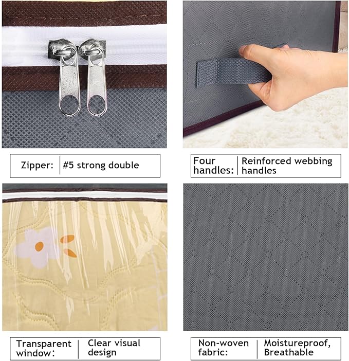 Budding Joy 90L Under Bed Storage Containers, Closet Organizers and Storage Bins, Foldable Underbed Storage Bags for Blanket, Clothing, Comforter, Sweaters, Pillows, Linen Sheets, Wrapping Paper, Grey