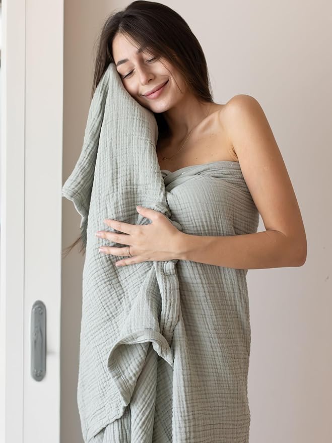Muslin Hand Towels Pack of 4, Luxury 100% Turkish Cotton Thin Soft Quick-Dry Lint-Free Large Size Bath Hand Bathroom Towel Sets (Sage Green, Pack of 4 Hand Towels)