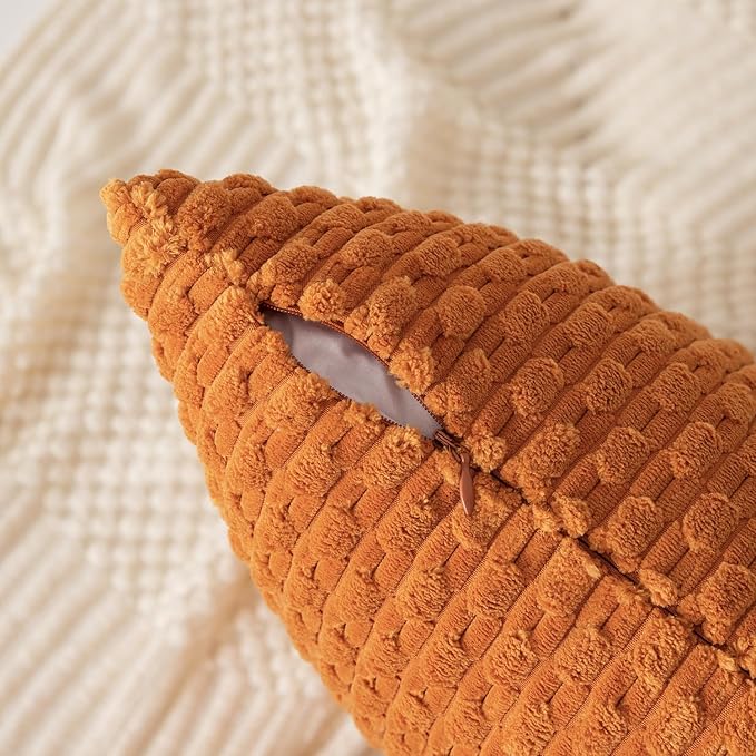 Kevin Textile Fall Throw Pillow Covers Soft Corduroy Decorative Set of 2 Boho Striped Pillow Covers Pillowcases Farmhouse Home Decor for Couch Bed Sofa Living Room 22x22 Inch Orange Yellow