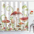 Mushroom Shower Curtain Green Plant Leaves Butterfly Fairy Girls Shower Curtains for Bathroom Waterproof Polyester Fabric Bathroom Curtain 72 x 72 Inch with 12 Plastic Hooks