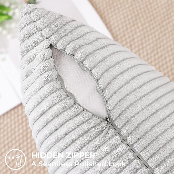 Mecatny Corduroy Decorative Throw Pillow Covers 12x20 Set of 2 for Sofa Living Room, Soft Neutral Boho Couch Pillow Covers for Home Decor, Grey