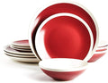 Rock Ridge Speckled Stoneware Dinnerware Set (12pc Set, Garnet and Ivory)