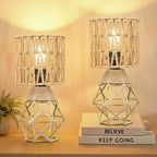 Hamilyeah Boho Table Lamps Set of 2, Small Desk Lamp with Woven Shade, Modern Farmhouse Bedside Lamp for Bedroom, Industrial Table Lamp for Living Room, Decorative Desk Lamp for Office or Nightstand