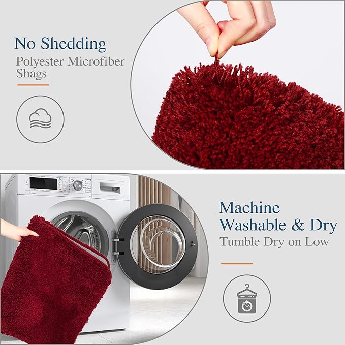 Walensee Bath Rug - Non Slip, Soft Microfiber Shaggy Bath Mat (20 x 32, Red), Machine Washable, Thick Plush Shower Mat