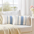 Fancy Homi Set of 2 Boho Light Blue Lumbar Decorative Throw Pillow Cover 12x20 Inch for Couch Bed Sofa Chair, Modern Organic Farmhouse Home Decor, Soft Cotton Cute Accent Rectangle Cushion Case