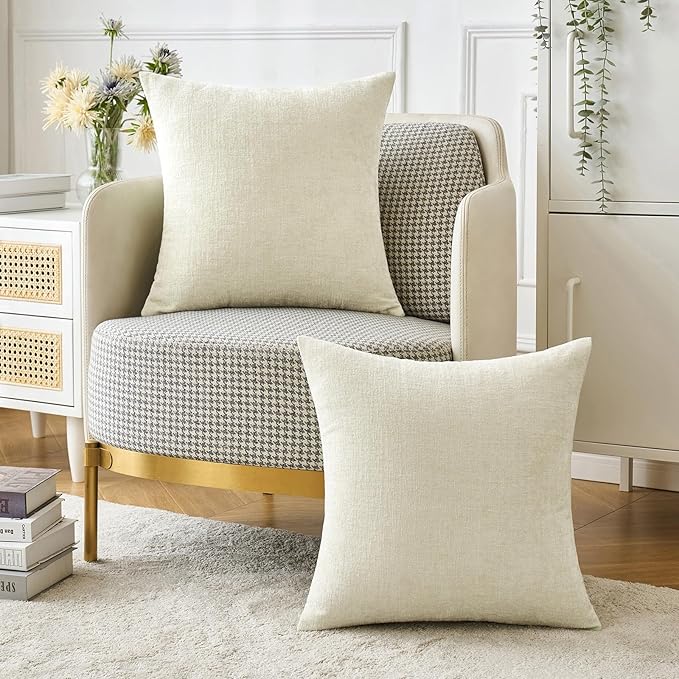 MIULEE Pack of 2 Christmas Cream Throw Pillow Covers 18x18 Inch Natural Soft Pillow Covers for Sofa Living Room Couch Solid Dyed Cases
