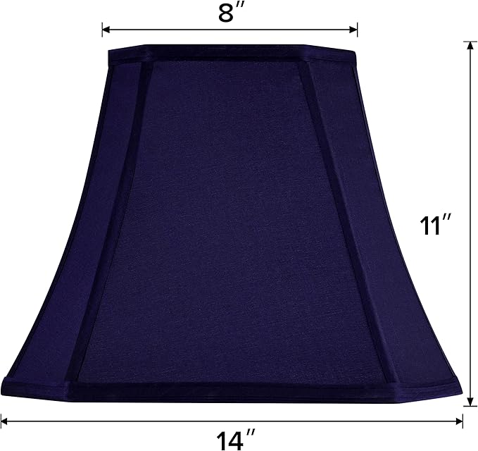 GO&SO Rectangular Blue Lamp Shades Square Cut Corner, 8x14x11 Inch Medium Table Lamp Shades, Natural Faux Silk Handcrafted, Easy Assembly Required (Set of 2) Medium Lampshade Replacement Modern