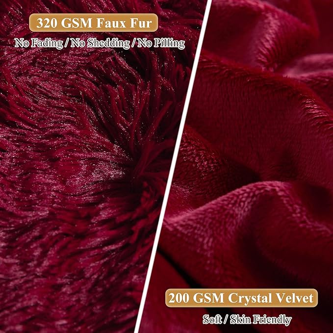 XeGe Faux Fur Fluffy Throw Pillowcases, Plush Shaggy Soft Furry Pillow Covers, Fuzzy Decorative Pillow Cases, Velvet Pillow Shams for Bed Couch Sofa Zipper Closure, Set of 2 (Standard, Red)
