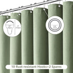 Inhousolu Fabric Shower Curtain Waffle Weave, Sage Green 230 GSM Heavy Duty, Weighted Hem, 12 Metal Hooks, Water Repellent, Machine Washable, Hotel Spa Luxury Bath Curtain Set, 60 x 72 Inch