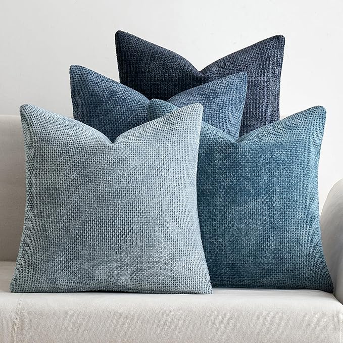 MIULEE Pack of 4 Couch Throw Pillow Covers 20x20 Inch Neutral Blue Soft Decorative Chenille Pillow Covers Farmhouse Accent Cushion Covers for Boho Western Home Coastal Decor Sofa Bedroom Living Room