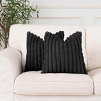 NiNi ALL Faux Fur Plush Throw Pillow Covers Black 22x22 Inch Set of 2 Decorative Soft Plush Striped Couch Pillow Cover for Sofa Cushion Cases for Couch Bed Home Decor