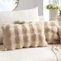 MIULEE Pack of 2 Decorative Pillow Covers Thick Soft Plush Faux Fur Lumbar Throw Pillows Luxury Home Decor for Couch Bedroom Living Room Sofa,12x20 Inch Khaki