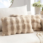 MIULEE Pack of 2 Decorative Pillow Covers Thick Soft Plush Faux Fur Lumbar Throw Pillows Luxury Home Decor for Couch Bedroom Living Room Sofa,12x20 Inch Khaki