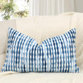 Boho Decorative Throw Pillow Covers 12x20 Inch, Chenille Tufted Pillow Cover Striped Textured Lumbar Farmhouse Accent Pillowcase for Couch Sofa Bedroom Living Room, Blue White Stripe, 1 Pack