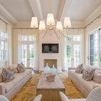 Brass Gold Chandeliers for Dining Room, 5-Light Modern Pendant Light Fixture Over Table with White Shade Farmhouse Lighting Fixtures for Living Room Bedroom Hallway Height Adjustable