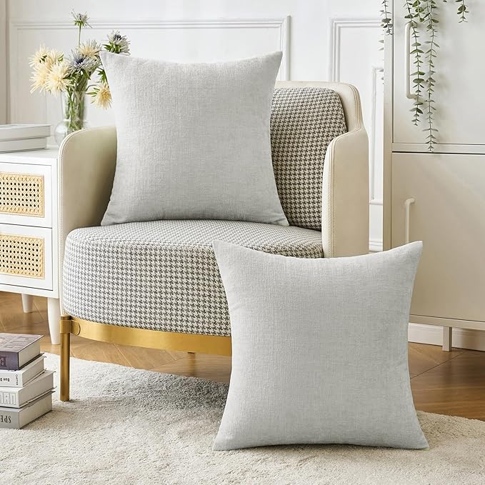MIULEE Pack of 2 Light Gray Throw Pillow Covers 20x20 Inch Soft Chenille Pillow Covers for Sofa Living Room Couch Solid Dyed Cases