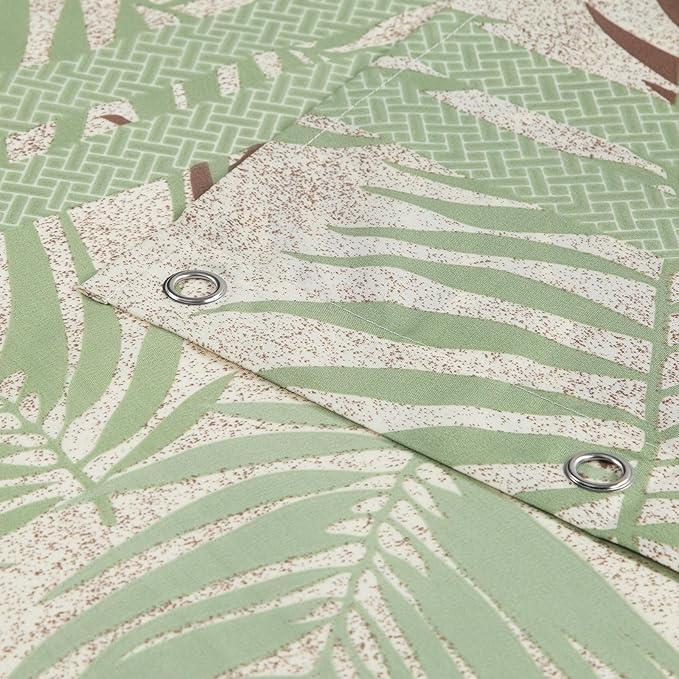 Fabric Shower Curtain, Sage Green and Brown Tropical Plant Leaf Print Shower Curtains for Bathroom, Waterproof Bathroom Curtains, 72" W x 72" H