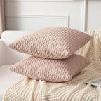 Kevin Textile Pack of 2 Corduroy Decorative Throw Pillow Covers 18x18 Inch Soft Boho Striped Pillow Covers Modern Home Decor Valentines Day Gifts for Spring Sofa Living Room Couch Bed Light Pink