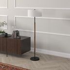 Henn&Hart 2-Light Floor Lamp with Fabric Shade in Blackened Bronze/Rustic Oak/White, Floor Lamp for Home Office, Bedroom, Living Room, 61" Tall