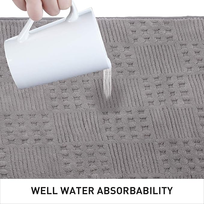 Bath Mats 36x24 Non-Slip Absorbent Bathroom Rug, Quick Dry Machine Washable Shower Tub Mat with Rubber Backing, Soft Floor Carpet for Bathroom Decor Waffle Grey