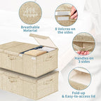 Deep Under Bed Storage Container, 10" Tall Height Underbed Box Bin with Lids 31" Long Large Basket for Under Bed, Bedroom, Dorms, Clothes, Bed sheets, Blankets, 2 Pack, Beige