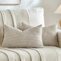 Fancy Homi Set of 2 Taupe Boho Small Lumbar Decorative Throw Pillow Cover 12x20 Inch for Couch Bed Chair, Aesthetic Modern Bohemian Room Decor, Soft Fluffy Corduroy Rectangle Cushion Case 30x50cm