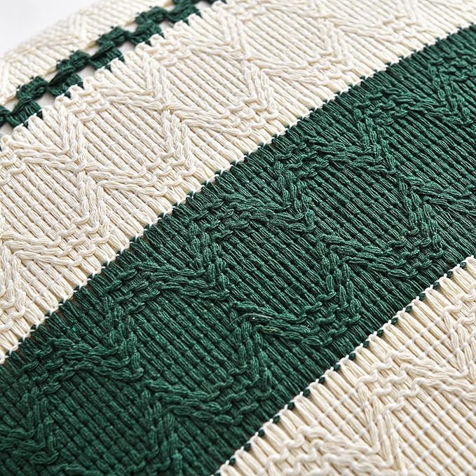 Fancy Homi Set of 2 Dark Green Boho Decorative Throw Pillow Covers 22x22 Inch for Couch Bed Sofa Bedroom Indoors, Modern Farmhouse Vintage Forest Green Living Room Decor