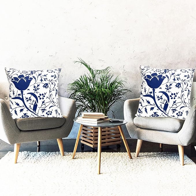 Decorative Throw Pillow Covers Set of 2 Blue Pillow Covers 20x20 inch Short Plush Couch Pillow Cases Floral Throw Pillows,Farmhouse Outdoor Pillow Covers for Sofa Living Room Cushion Covers