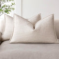 Foindtower Set of 2 Decorative Cotton Waffle Weave Lumbar Throw Pillow Covers Euro Shams Cushion Covers Accent European Pillowcase for Bed Couch Sofa Bedroom Living Room Home Decor 12×20 Inch Oatmeal