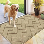 hicorfe Front Door Mat Outside Entrance,24"x35" Absorbent Muddy Dirt Resist Welcome Door Mats Outdoor Indoor,Stain and Fade Resistant,Non Slip Backing Entry Mat Doormat for Entryway (Beige)