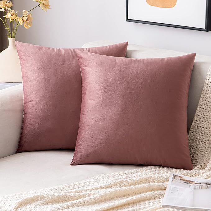 EMEMA Pack of 2 Velvet Throw Pillow Covers Decorative Square Pillowcase Soft Solid Cushion Case for Sofa Bedroom Chair Car 20x20 Inch Dusty Rose
