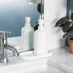 Matte White Round Soap Dispenser Tray, 8” Soap and Lotion Bottle Tray Organizer Plate for Bathrooms, Kitchens, Countertops - Holds 2 Soap Dispensers