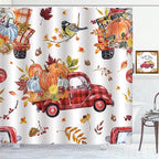 Fall Truck Pumpkin Shower Curtain Autumn Leaves Red Truck Farmhouse Harvest Thanksgiving Bathroom Curtains Waterproof Polyester Fabric Bath Curtain 72 x 72 Inch with 12 Plastic Hooks