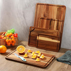 Yungyan Acacia Wood Cutting Boards for Kitchen Set of 5 Large Thick Chopping Board with Juice Groove Cheese Charcuterie Tray Butcher Wooden Block Trays for Meat Fruits Vegetables, 5 Sizes