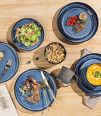TheTerra Ceramic Dinnerware Sets for 8, 24 Pieces Porcelain Lightweight Speckled Plates and Bowls Sets, Scratch Resistant Dish Set, Oven & Microwave & Dishwasher Safe, Starry Blue