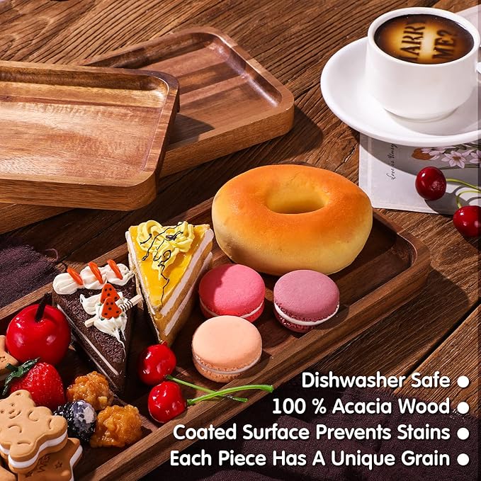 Roowest 8 Pcs Solid Acacia Wood Serving Tray 14'' x 5.5'' Rectangular Wooden Serving Platter Long Cheese Charcuterie Boards with Edges Wood Boards for Food Vegetable Appetizer Party Decor
