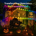 HUTAKUZE Permanent Outdoor Lights, 150ft RGB Outdoor Christmas Lights with 90 LED Light, IP67 Waterproof LED Eaves Light, DIY Scene Modes for Halloween and Holiday Decor, Smart APP & Remote Control