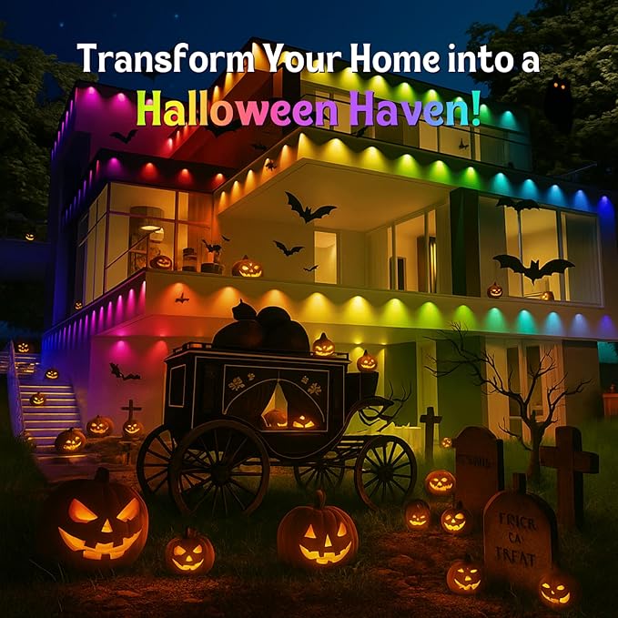 HUTAKUZE Permanent Outdoor Lights, 100ft RGB Outdoor Christmas Lights with 60 LED Light, IP67 Waterproof LED Eaves Light, DIY Scene Modes for Halloween Decor, Smart APP & Remote Control