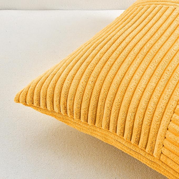 Fancy Homi 2 Packs Sunflower Yellow Spring Decorative Throw Pillow Covers 20x20 Inch for Living Room Couch Bed Sofa, Gold Yellow Home Decor, Soft Corss Corduroy Patchwork Textured Cushion Case 50x50cm
