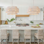 3-Tier Large Rattan Chandelier, 22.8in White Boho Coastal Pendant Lights, Woven Hemp Rope Hanging Ceiling Lights, Wicker Lighting Fixture for Kitchen Island, Dining Room, Living Room