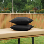 NiNi ALL Pack of 2 Decorative Outdoor Waterproof Pillow Covers Square Garden Linen Textured Cushion Sham Throw Pillowcase Set of 2 for Patio Farmhouse Garden Tent Couch 18x18 Inch Black