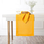 D'Moksha Homes Linen Sunflower Yellow Table Runner 120 Inches Long - 100% Pure Linen Hemstitch 14 x 120 Inch Table Runner for Dining, Fall, Autumn and Halloween - Classic Hemstitch