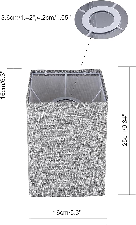 Square Lampshades Set of 2, Linen Lampshades L6.3"x W6.3" x H9.84" High, Easy Assembly Replacement Fabric Shades for Table Lamps Floor Lamps, Gray Color Shade