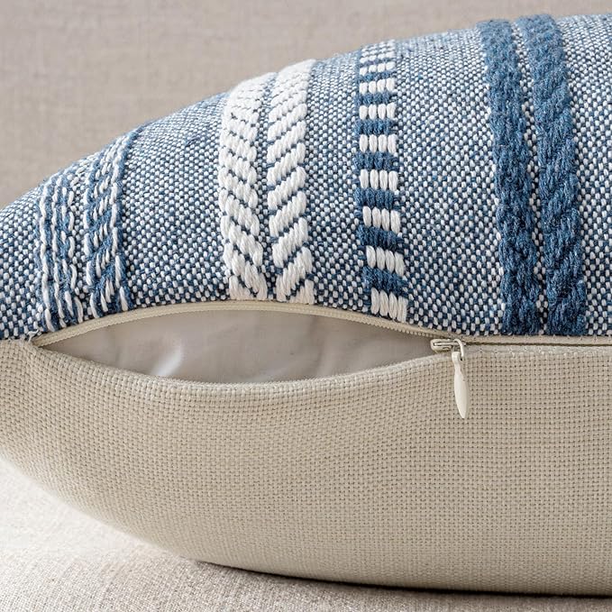 ANRODUO Pack of 2 Boho Throw Pillow Covers 24x24 Inch Farmhouse Decorative Couch Pillow Cases Jacquard Cushion Cover Neutral Accent Pillows of Bed Sofa Bedroom Living Room Home Decor, Navy Blue